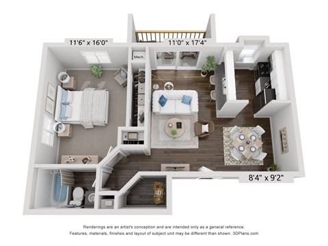 1 bed 1 bath floor plan at Foote Hills Apartments - Grand Rapids, MI Apartments, Grand Rapids, 49546